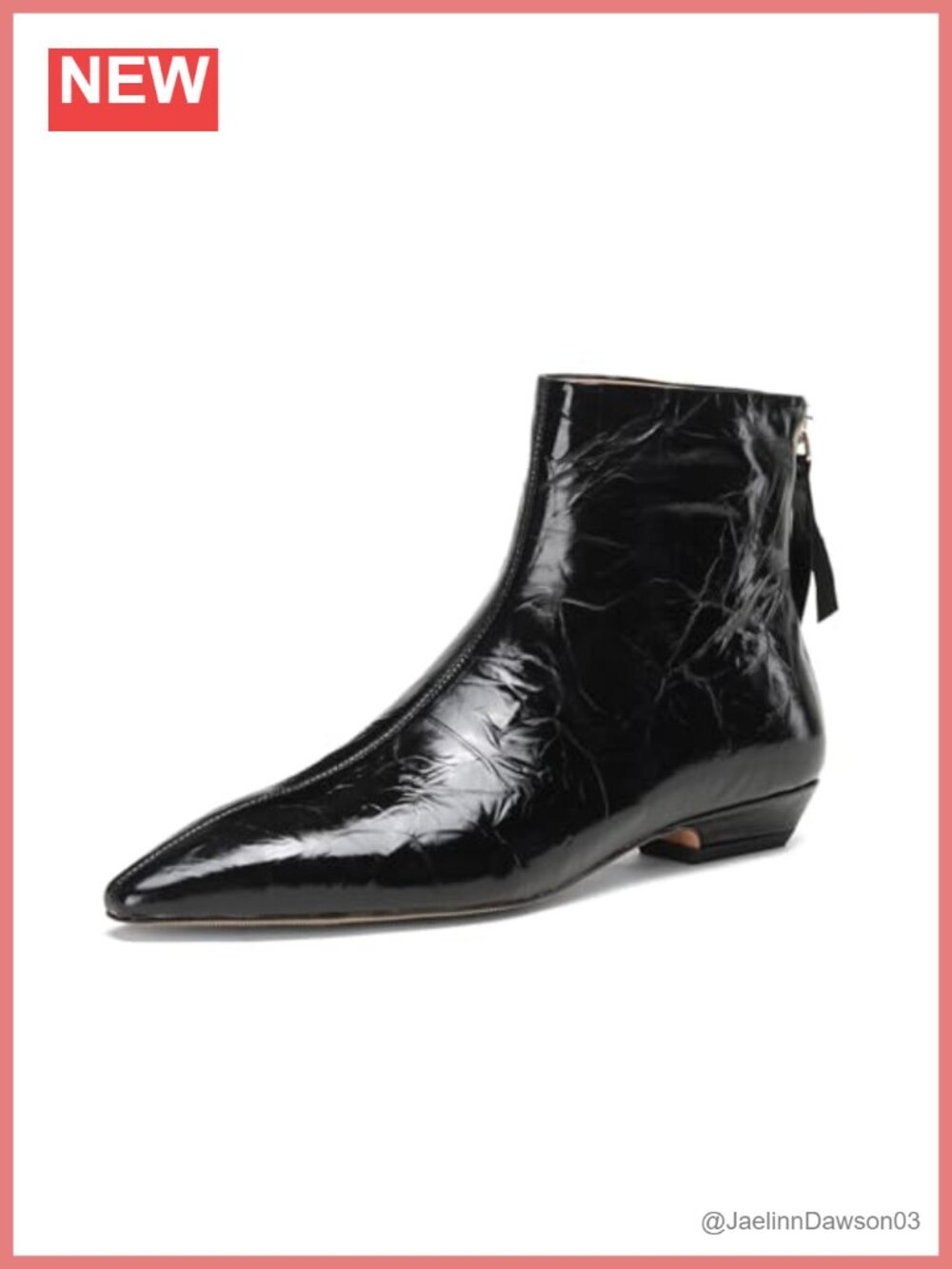 Genuine Leather Pointed Toe Flat Ankle Boots Handmade Zip Up Booties